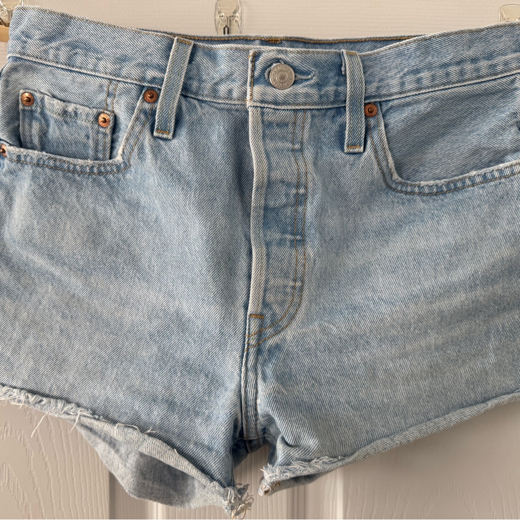 Levi's Blue Jean Shorts With Distressed Hem